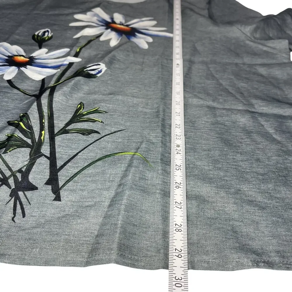 Womens Floral T Shirt 3X Gray Daisy Print Casual Plus Size Top - Picture 6 of 6